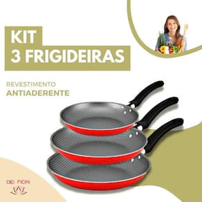 Kit Jogo Conjunto Frigideiras Antiaderentes 3 Peças Vermelha 3 peças Vermelha Aluminio Tres Tamanhos Para Frituras Ovos
