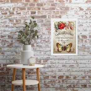 Quadro Borboleta Vintage - Café 24X18Cm - Com Vidro
