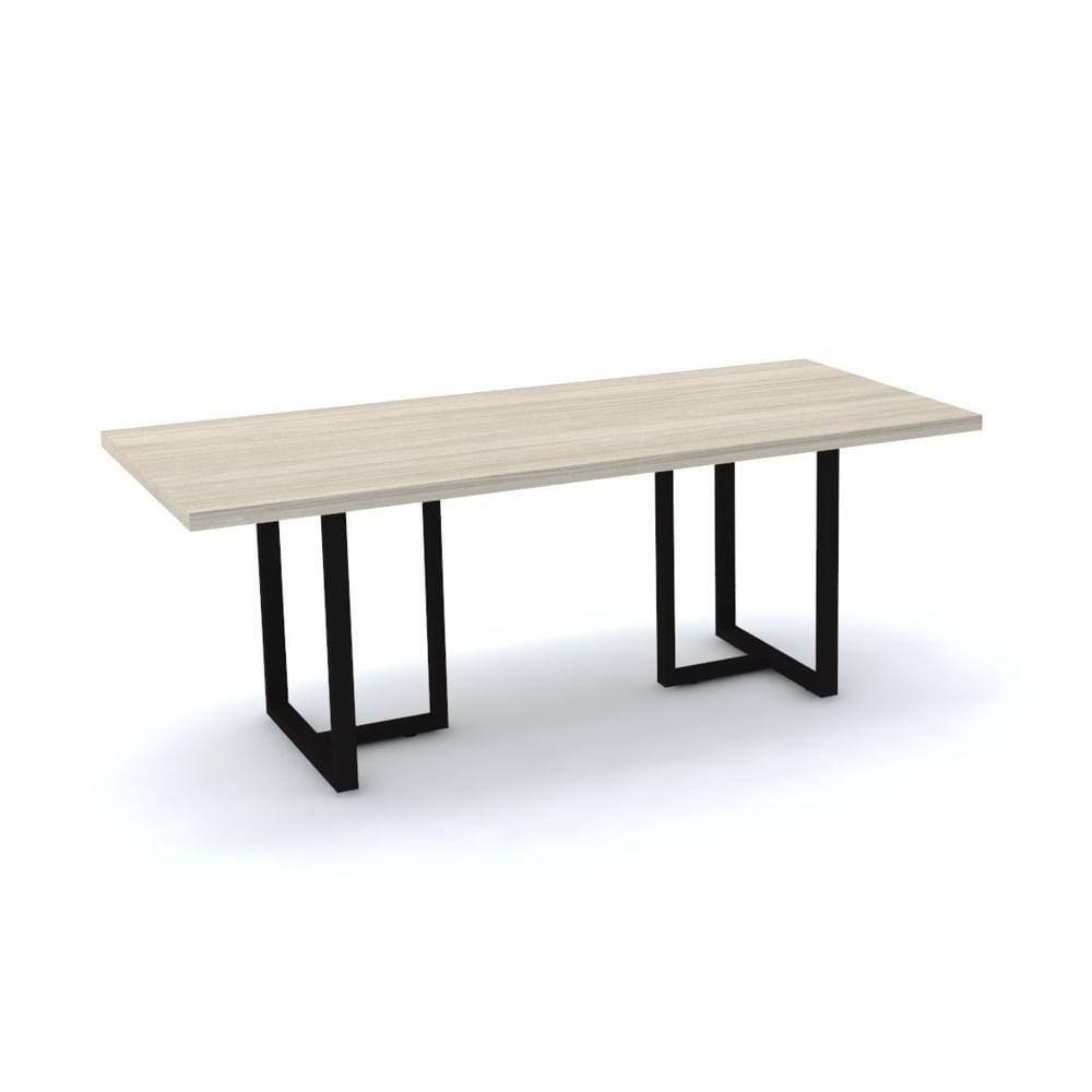 Mesa de Reunião Retangular 200 x 90 cm Pé Tubular PE40 em MDP Cor Nogueira CasaBlanca Base Preta