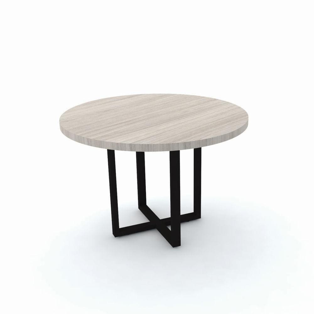 Mesa de Reunião Redonda 110 x 75 cm Pé Tubular PE40 em MDP Nogueira CasaBlanca Base Preta