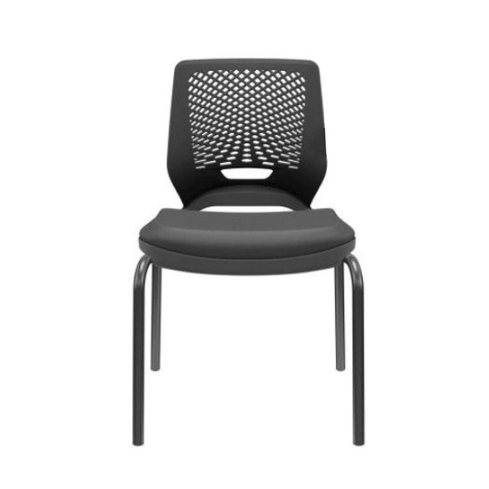 Cadeira Beezi Fixa Sem Braço Couro Ecologico Preto Plaxmetal