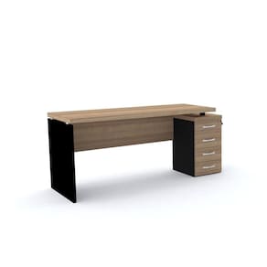 Mesa Pé Painel com Gaveteiro 4 Gavetas PE40 em MDP 164 x 60 cm Cor Noce Naturalle Base Preta