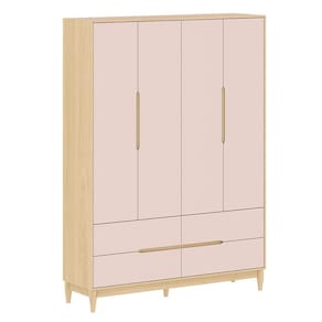 Guarda-Roupa Tomi 4 Portas e 4 Gavetas - Carvalho Malva com Rosa