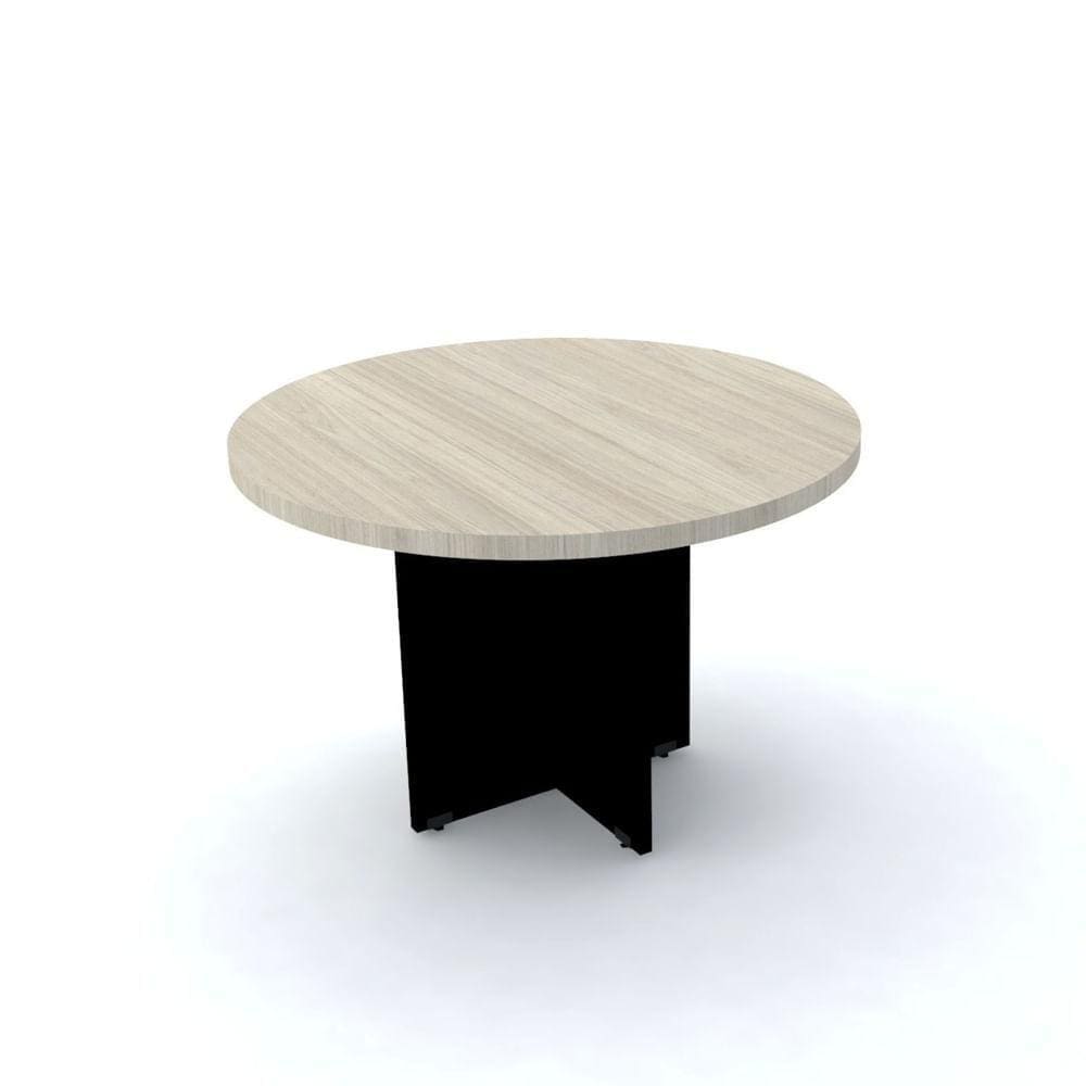 Mesa de Reunião Redonda 110 x 75 cm Pé Painel PE40 em MDP Nogueira CasaBlanca Base Preta