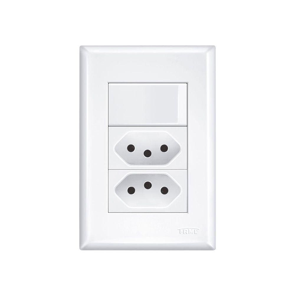 Interruptor Simples E Tomada Dupla 2p+t 20a Fame Evidence Com Placa 4x2 Branco