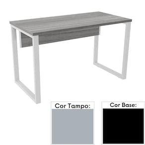 Mesa de Escritório Pé Tubular PE25 em MDP 150 x 60 cm Cinza com Base Preta