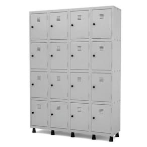 Roupeiro Em Aço 16 Portas Pequenos Cinza Com Tranca Para Cadeado - Pandin