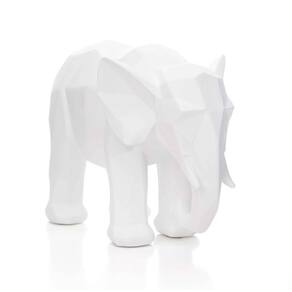 Escultura Decorativa Elefante em Poliresina Branco 15x20x9 cm - D`Rossi