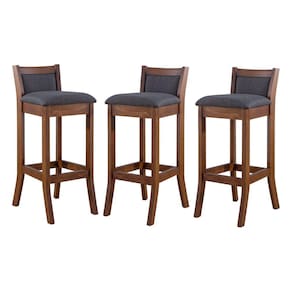 Kit 3 Banquetas Alta Estofada Lucca 36 x 93 Cm Madeira Maciça Linho Cinza L67