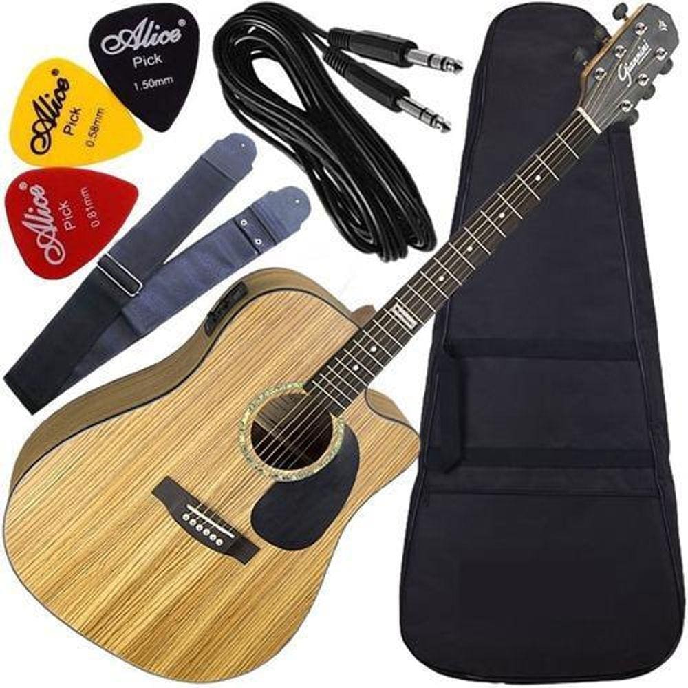 Kit Violão Giannini Folk Eletroacústico Modelo Zebra Gf1D Zw