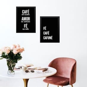 Kit 2 Quadros Cozinha Café E Fé 33X24Cm - Com Vidro