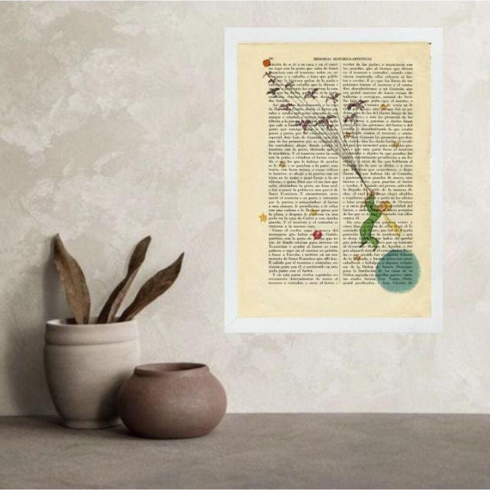 Quadro Vintage Pequeno Príncipe Voando 33X24Cm - Com Vidro
