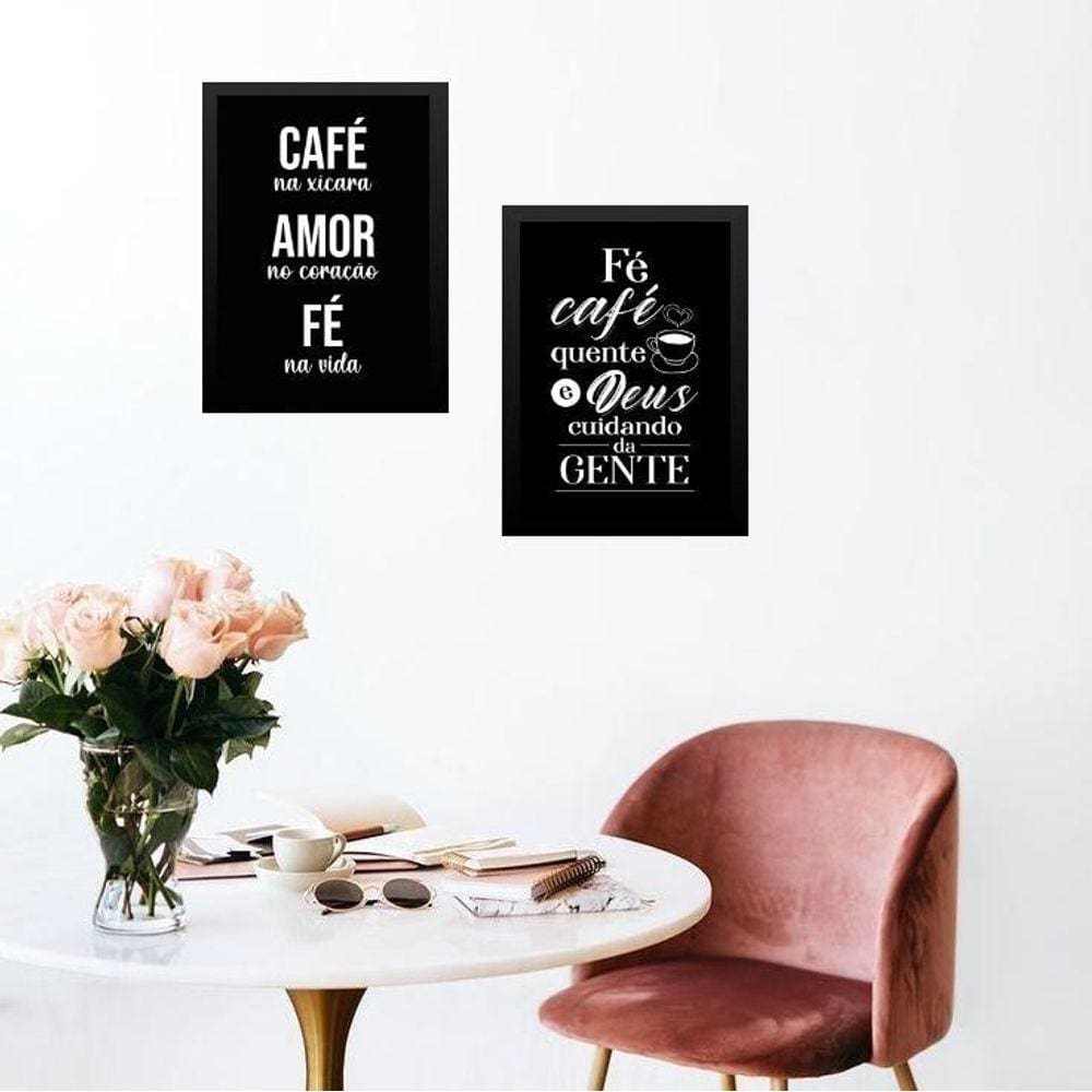 Kit 2 Quadros Cozinha Café Com Fé 33X24Cm