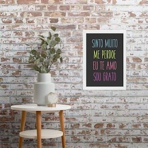 Quadro Ho`Oponopono Mágico Fundo Preto 33X24Cm - Com Vidro