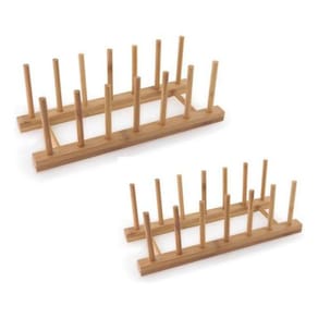 2 Suporte Organizador De Pratos Livros Tampa 6 Espaços Bambu