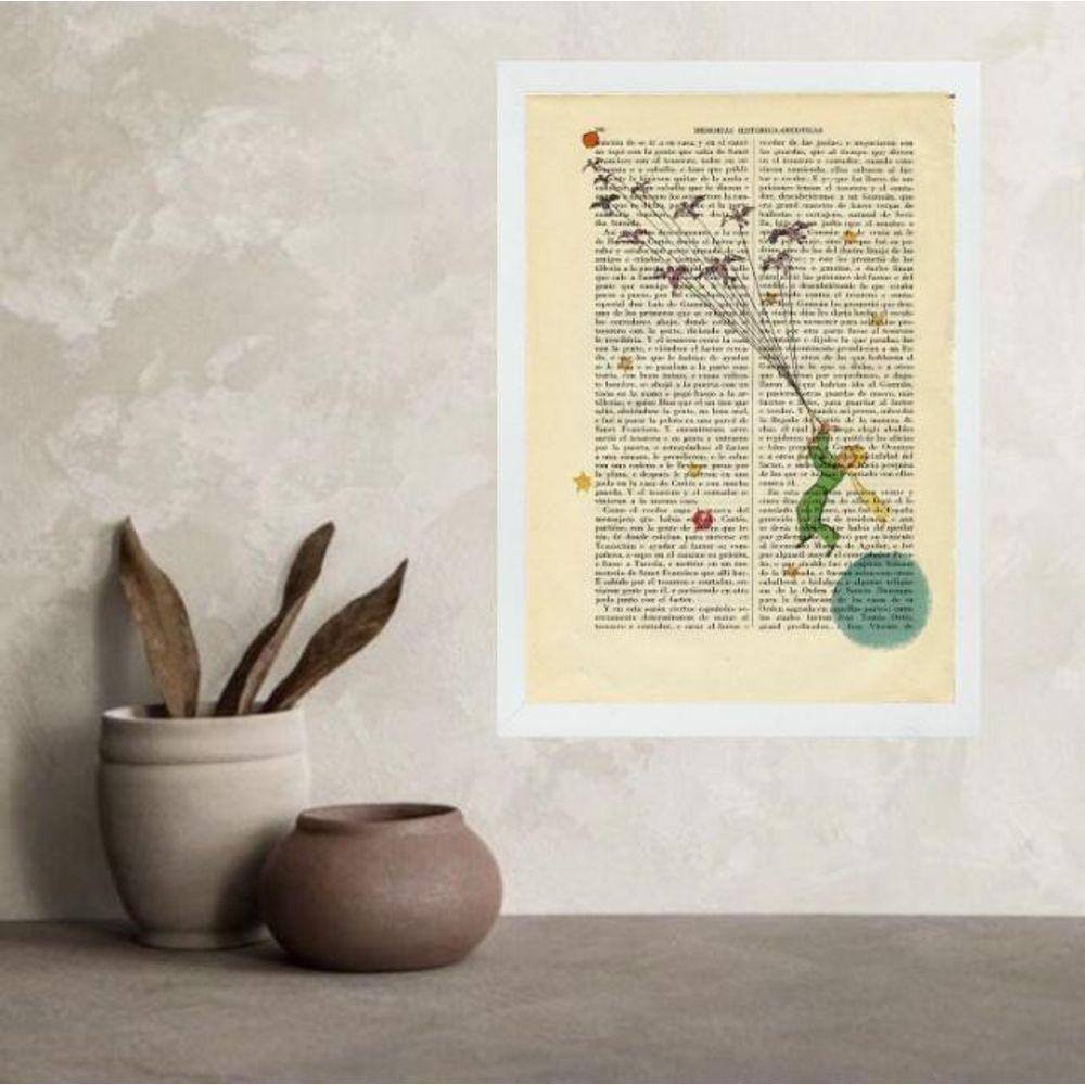 Quadro Vintage Pequeno Príncipe Voando 33X24Cm - Com Vidro