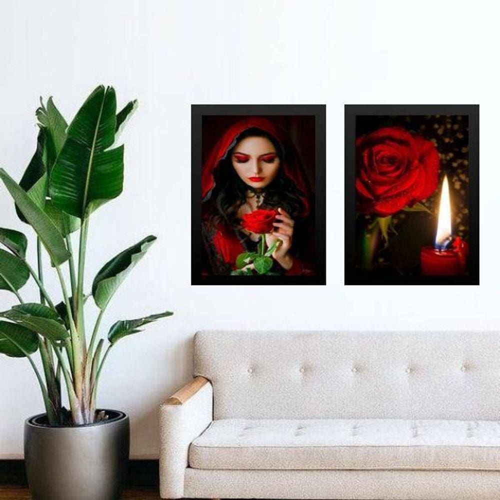 Kit 2 Quadros Entidade Maria Padilha - Rosa Vermelha 45X34Cm - Com Vidro