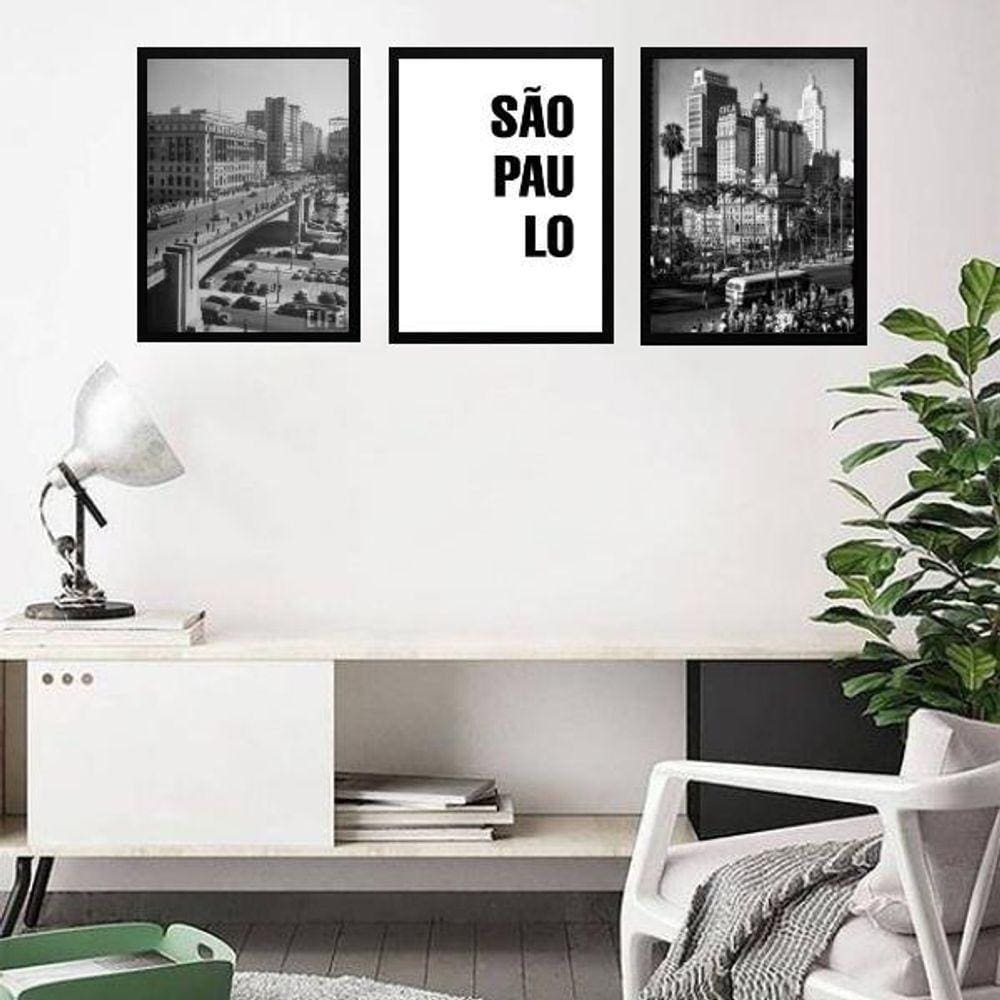 Kit 3 Quadros Fotografias Antigas São Paulo 33X24Cm - Vidro