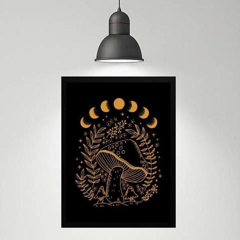 Quadro Místico Cogumelo - Fases Da Lua 33X24Cm - Com Vidro