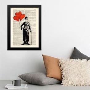 Quadro Charlie Chaplin Balões Corações 24X18Cm