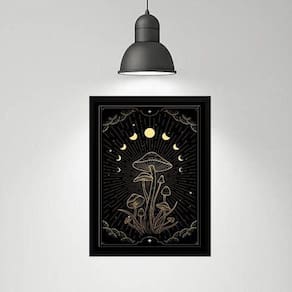 Quadro Decorativo Cogumelos Fases Da Lua 33X24Cm - Com Vidro