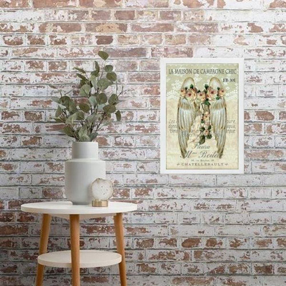 Quadro Decorativo Asas Com Flores Vintage 33X24Cm - Vidro