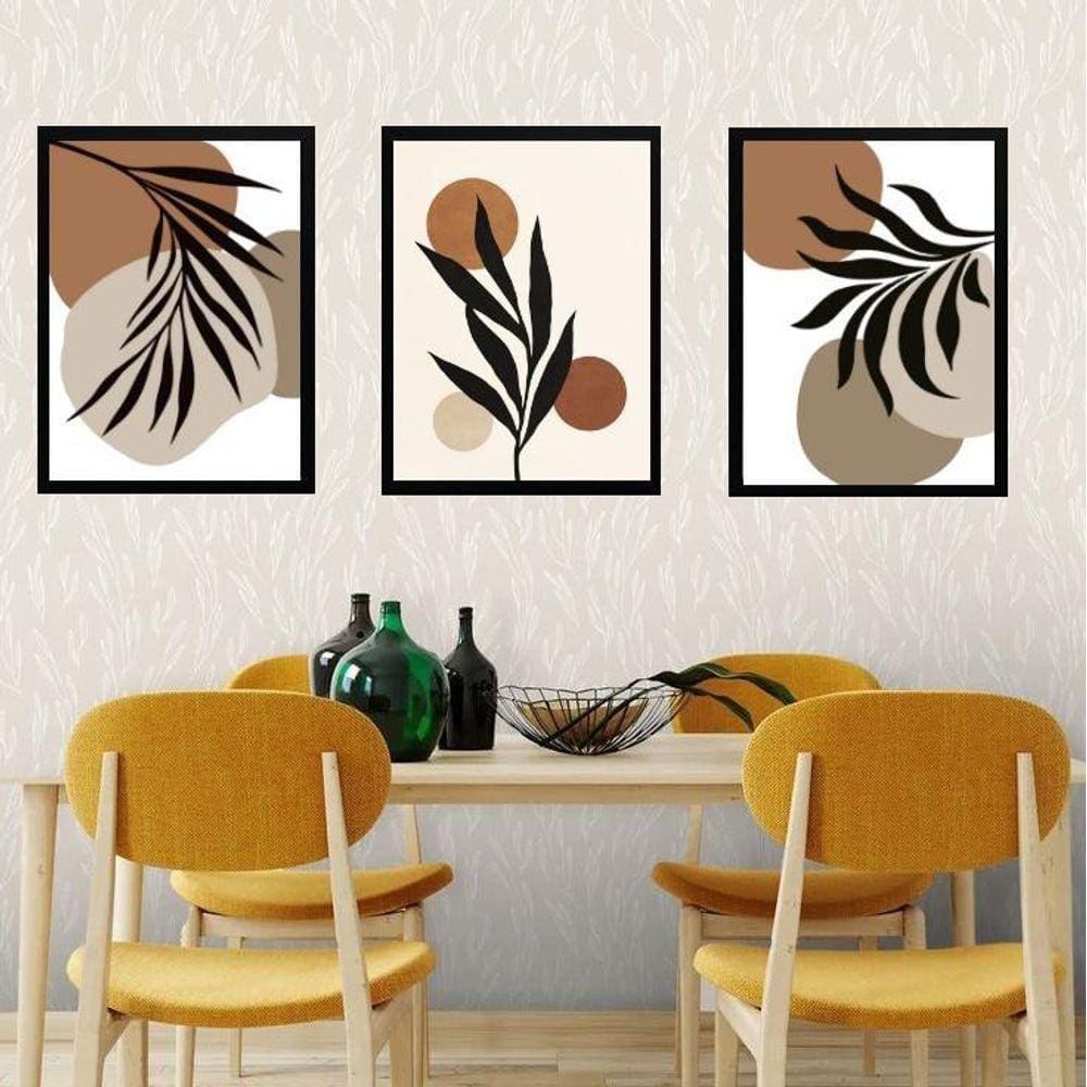 Kit 3 Quadros Abstratos Orgânicos - Folhas 45X34Cm - Vidro