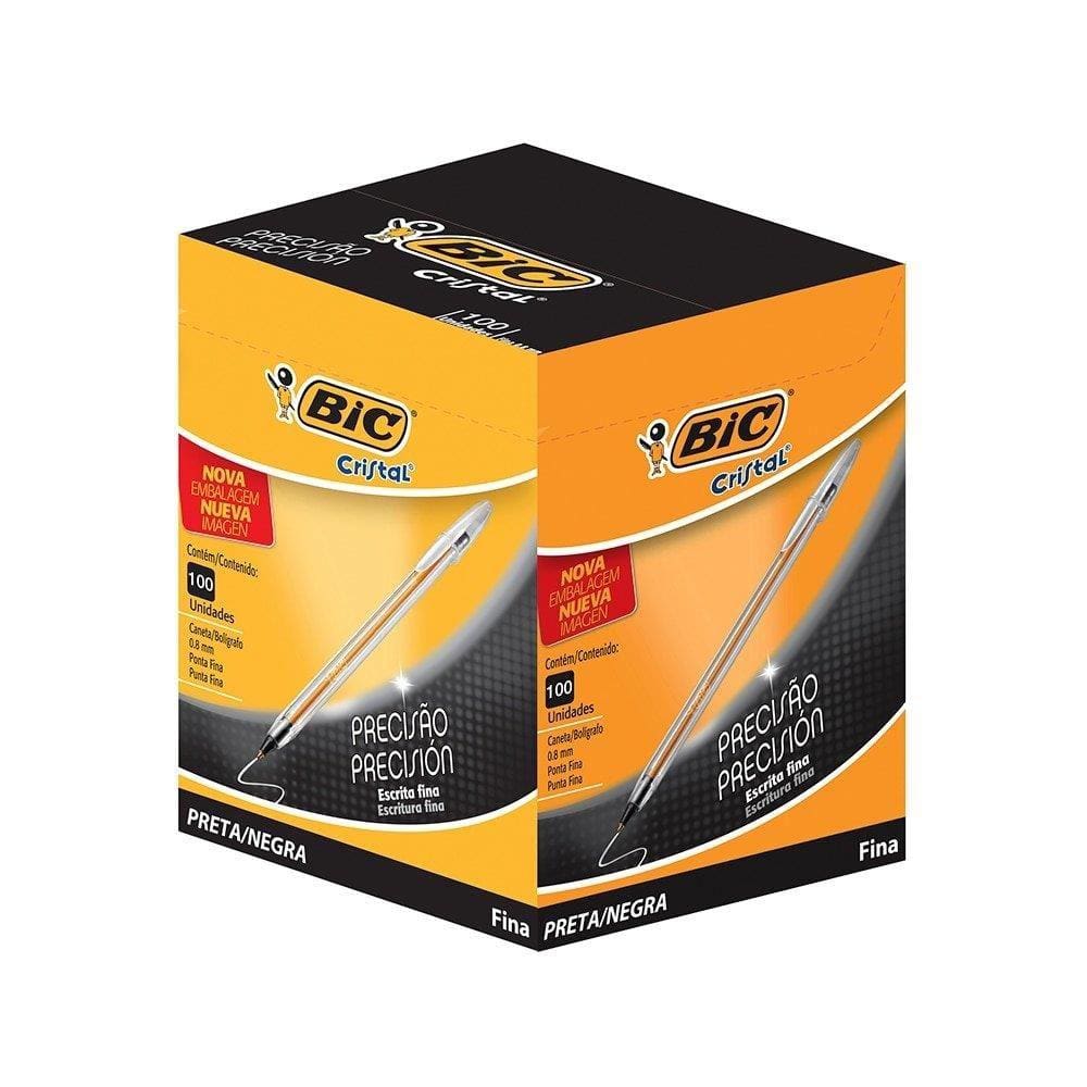 Caneta BIC Cristal Fina Preta - Embalagem com 100 Unidades