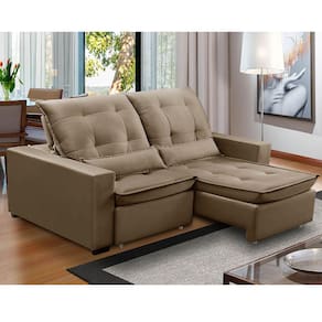 Sofa Retratil Reclinavel 2 Lugares 2,10m Atlantis Veludo capuccino LansofBR