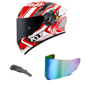 Capacete KYT TT Course Super Mario Vermelho Mais Viseira Camaleão e Spoiler Fumê