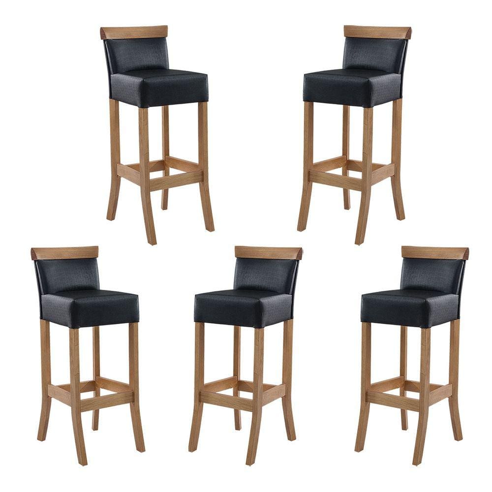 Kit 5 Banquetas Alta Encosto Estofada 36 x 100 Cm Diamantina Madeira Maciça Mel Facto Preto