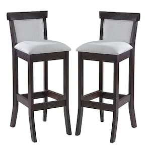 Kit 2 Banquetas Alta Estofada Encosto Mônaco 36x100Cm Madeira Maciça Linho Bege Cru L71