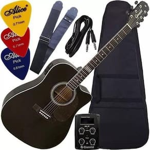 Kit Violão Eletroacústico Aço Folk Completo Gf1D Bk Giannini