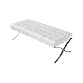 Banco Barcelona Couro Sintético Branco Base Inox Cor Branco