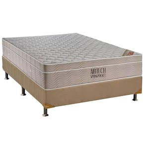 Cama Box Casal: Colchão Molas Ensacadas Ortobom SuperPocket Fort Airtech Spring + Base CRC Suede Clean(138x188)