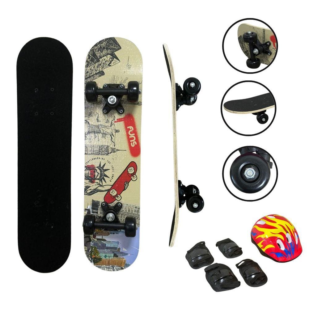 Kit Skate Infantil 24´´ Completo + Acessórios Capacete Kit Proteção Importway BW-013m Monumentos