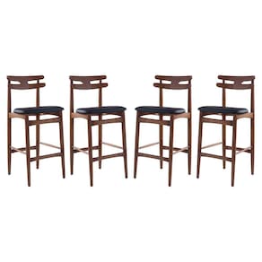 Kit 4 Banquetas Alta Estofada França 46 x 106 Cm Madeira Maciça Facto Impermeável Preto