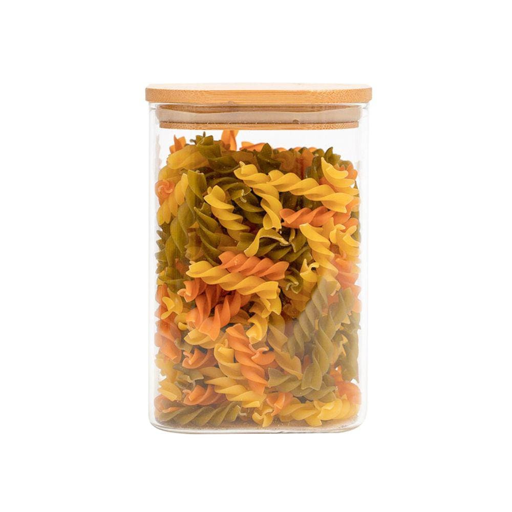 Pote de vidro 1,1L com tampa de bambu hermético quadrado - Tüd