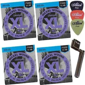 Kit 4 Jogos Cordas D`Addario Exl115 B Guitarra + Acessórios