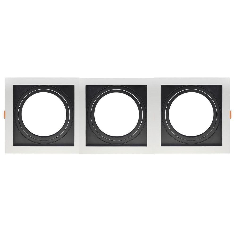 Spot De Embutir Quadrado Recuado Triplo Ar111 Direcionável Branco Com Preto