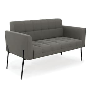 Sofá Namoradeira 2 Lugares Pé de Ferro Preto Elisa Suede Grafite D03 - D`Rossi