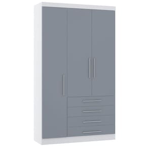 Guarda Roupa Modulado 132cm 3 Portas E 4 Gavetas Alpes Luciane Móveis Branco Pf Com Grey Sky Pf