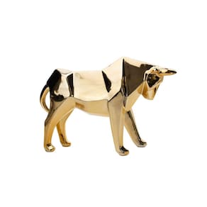 Escultura Decorativa Touro Dourado em Cerâmica 20x30x9 cm - D`Rossi