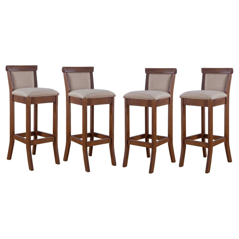Kit 4 Banquetas Estofadas Alta Para Cozinha 36 x 100 Cm Mônaco Madeira Linho Bege M58