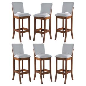 Kit 6 Banquetas Alta Estofada Bianca 38x108Cm Madeira Linho Bege Cru L71