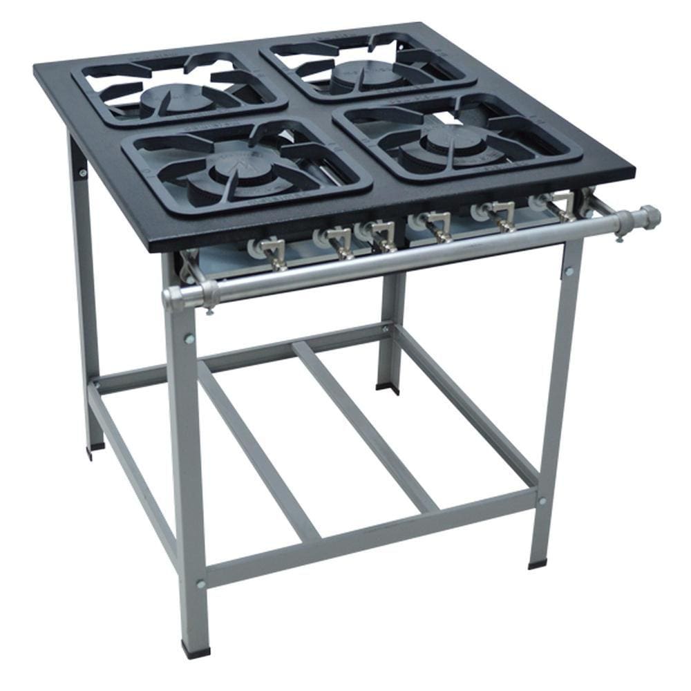 Fogao Industrial 4 Bocas M-14 M/m S2000 30X30 Perfil 6,5Cm Com Porta Panela - Metalmaq