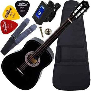 Kit Violão Barato Acústico Nylon Preto Completo Queens