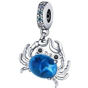 Berloque Pingente Carangueijo Murano Azul Mar Prata 925