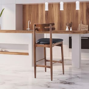 Banqueta Alta Estofada França 46 x 106 Cm Madeira Maciça Facto Impermeável Preto