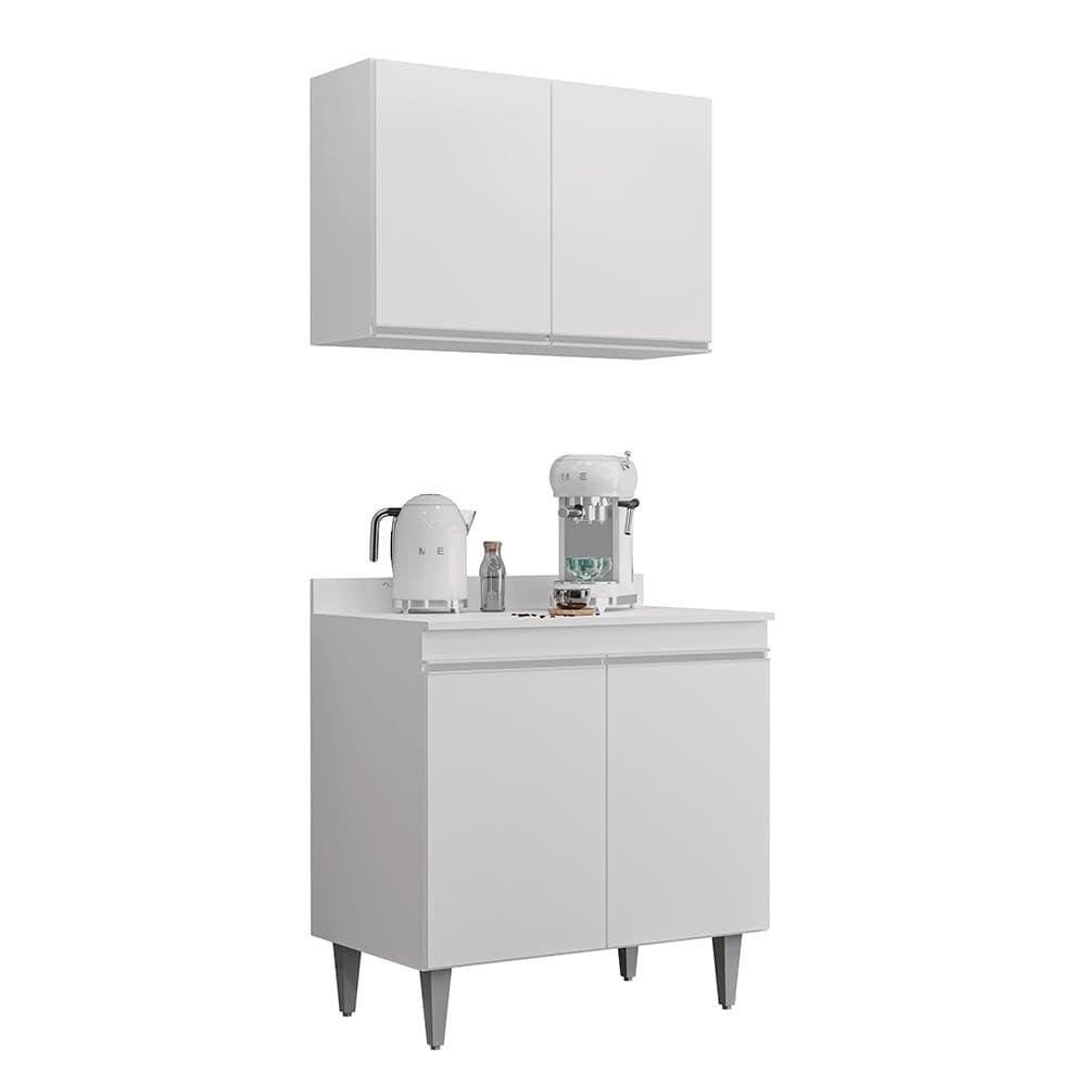 Balcão Ellen e Aéreo Isis 80cm C/ Tampo Branco - Vallisa Decor